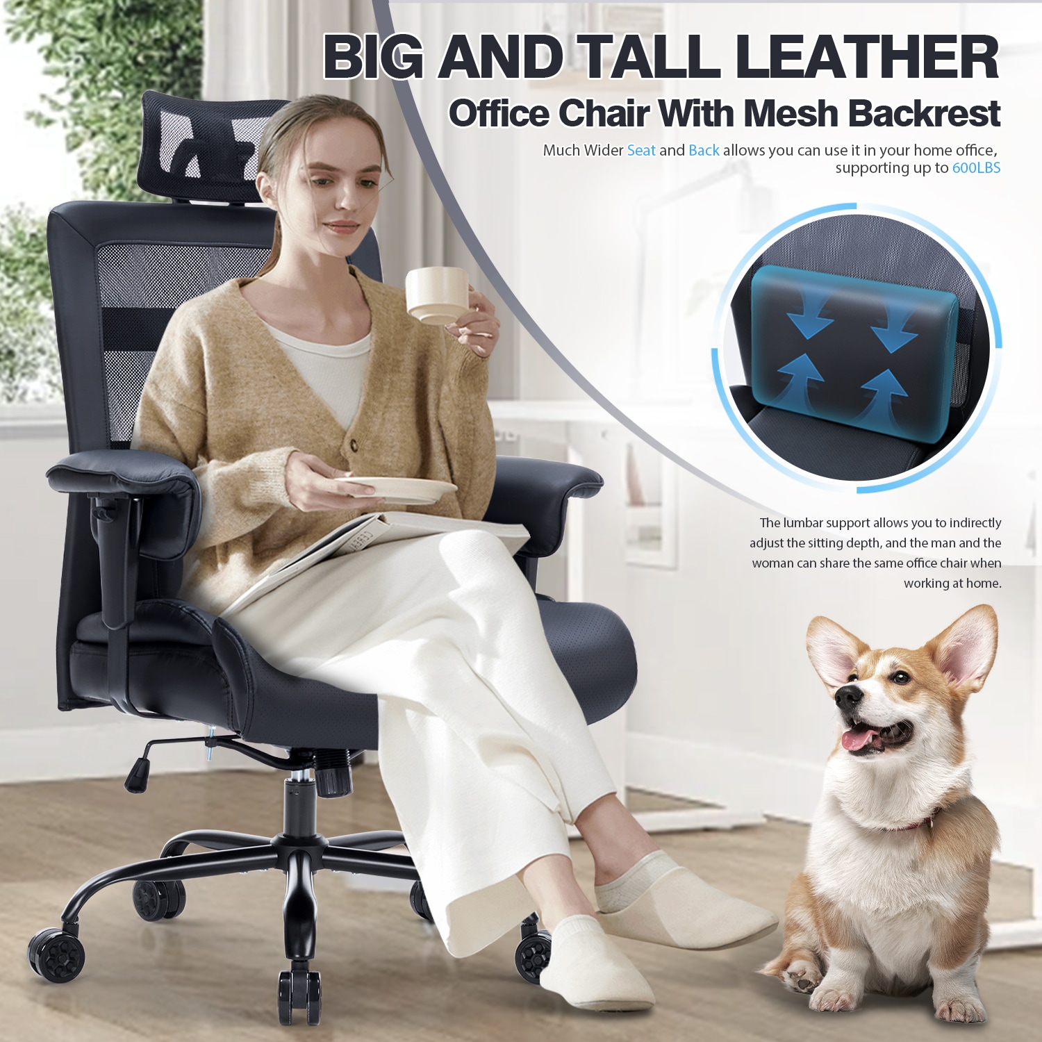 600lbs Massage Big And Tall Office Chair, Plus Size Computer Chair With Extra Wide Seat Large Wheels, Heavy Duty Executive Office Chairs, Mesh High Back Desk Chairs With Lumbar Support, Black_voghion.com